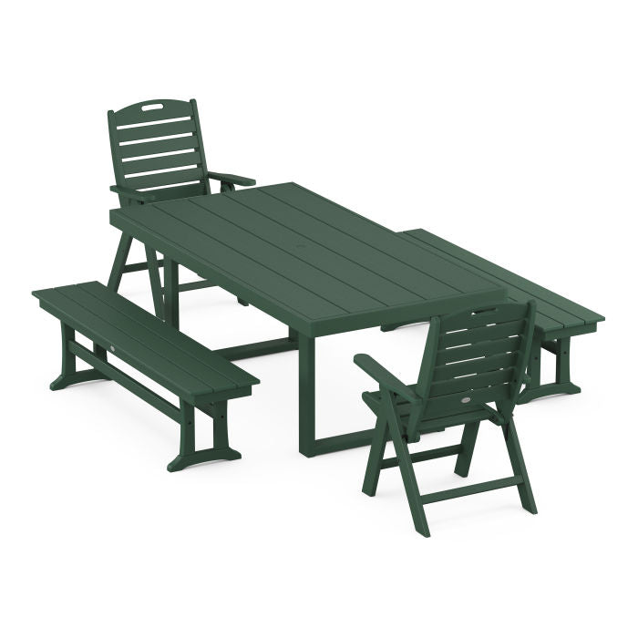 Nautical Folding Highback 5-Piece Dining Set with Trestle Legs