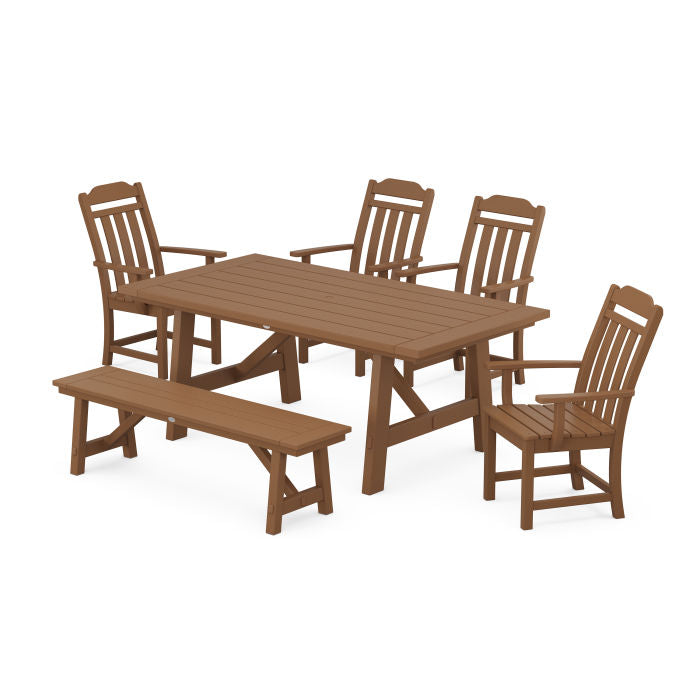 Country Living 6-Piece Rustic Farmhouse Dining Set with Bench