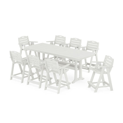 Nautical 9-Piece Farmhouse Counter Set with Trestle Legs in Vintage Finish