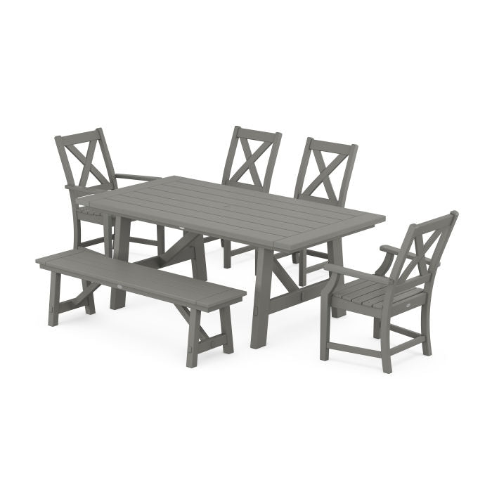 Braxton 6-Piece Rustic Farmhouse Dining Set With Trestle Legs