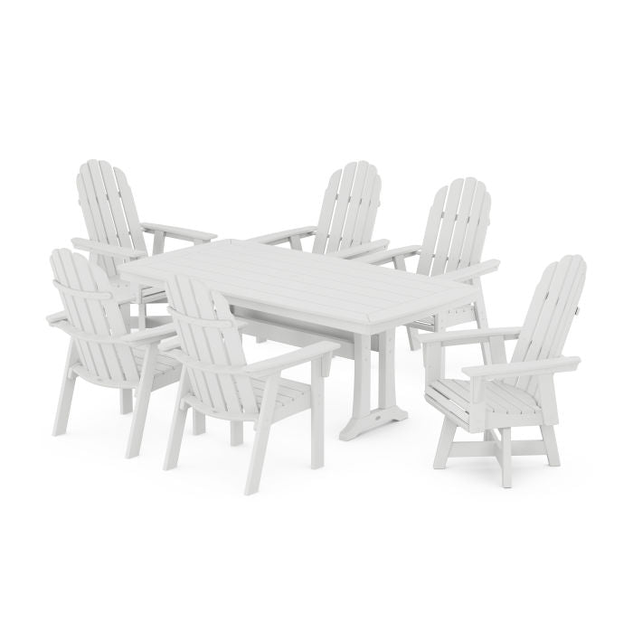 Vineyard Curveback Adirondack Swivel Chair7-Piece Dining Set with Trestle Legs