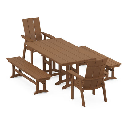 Modern Curveback Adirondack 5-Piece Farmhouse Dining Set with Benches