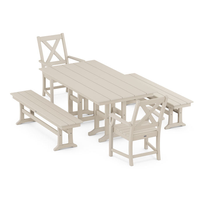 Braxton 5-Piece Farmhouse Dining Set with Benches