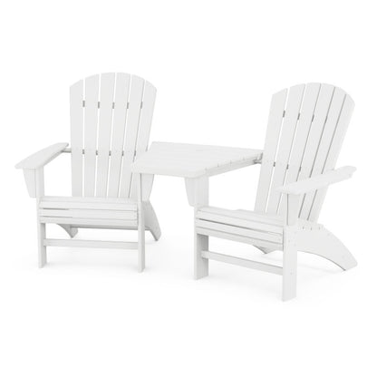 Nautical 3-Piece Curveback Adirondack Set with Angled Connecting Table