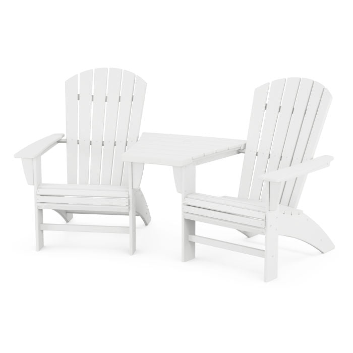 Nautical 3-Piece Curveback Adirondack Set with Angled Connecting Table