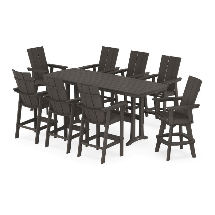 Modern Curveback Adirondack Swivel 9-Piece Bar Set with Trestle Legs in Vintage Finish