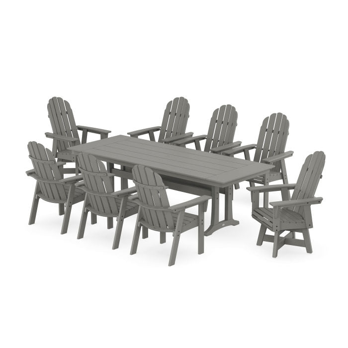 Vineyard 9-Piece Curveback Adirondack Swivel Farmhouse Dining Set with Trestle Legs