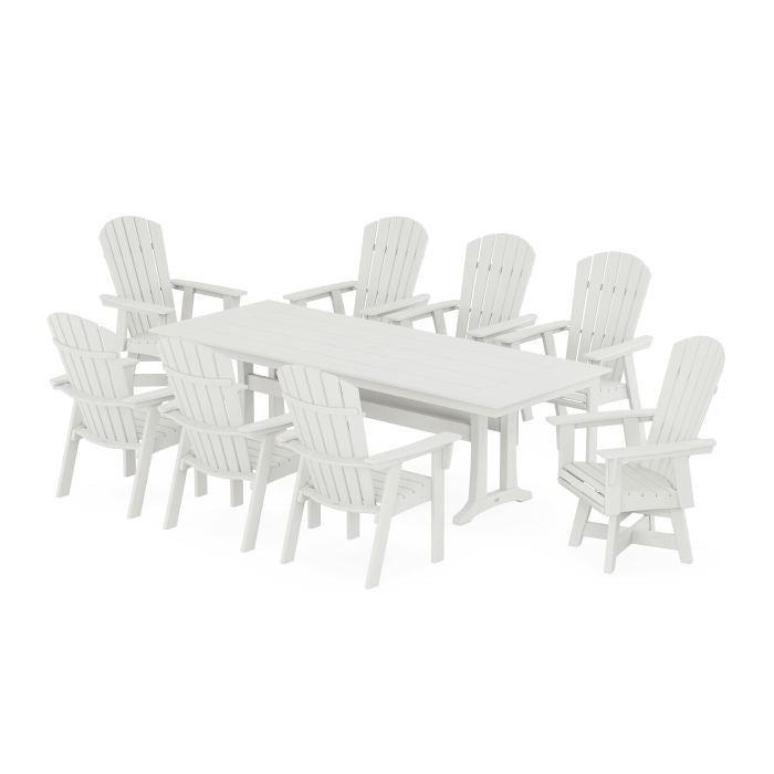 Nautical Curveback Adirondack Swivel 9-Piece Farmhouse Dining Set with Trestle Legs in Vintage Finish