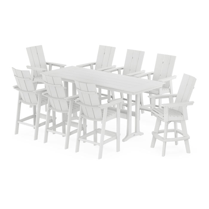 Modern Curveback Adirondack Swivel 9-Piece Farmhouse Bar Set with Trestle Legs