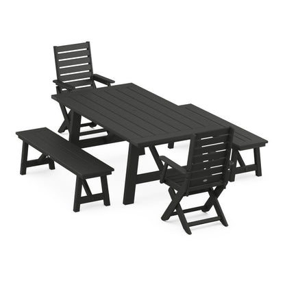 Captain 5-Piece Rustic Farmhouse Dining Set With Benches