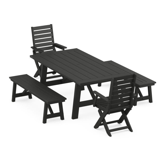 Captain 5-Piece Rustic Farmhouse Dining Set With Benches