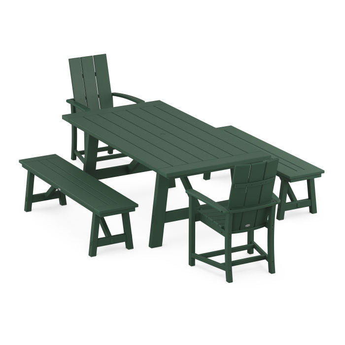 Modern Adirondack 5-Piece Rustic Farmhouse Dining Set With Benches