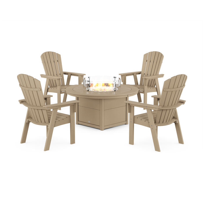 Nautical 4-Piece Curveback Upright Adirondack Conversation Set with Fire Pit Table in Vintage Finish