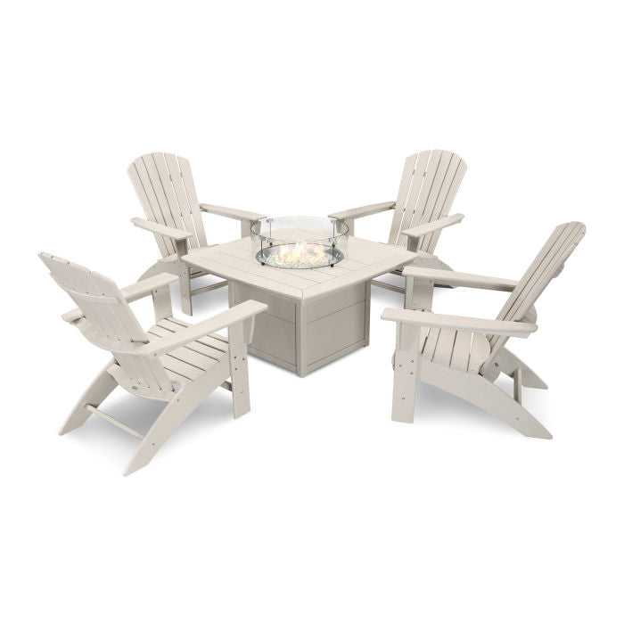 Nautical Curveback Adirondack 5-Piece Conversation Set with Fire Table