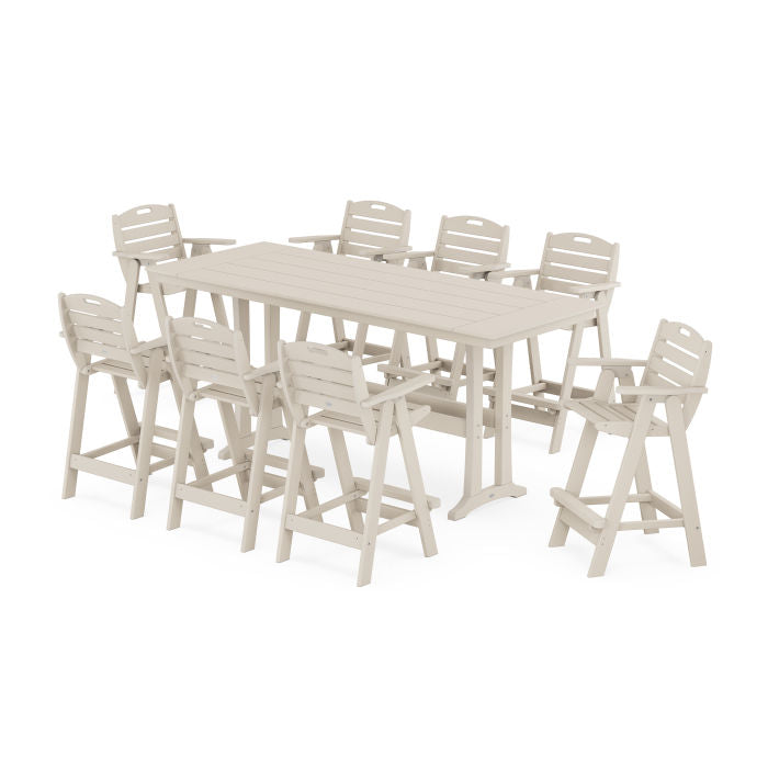 Nautical 9-Piece Farmhouse Bar Set with Trestle Legs