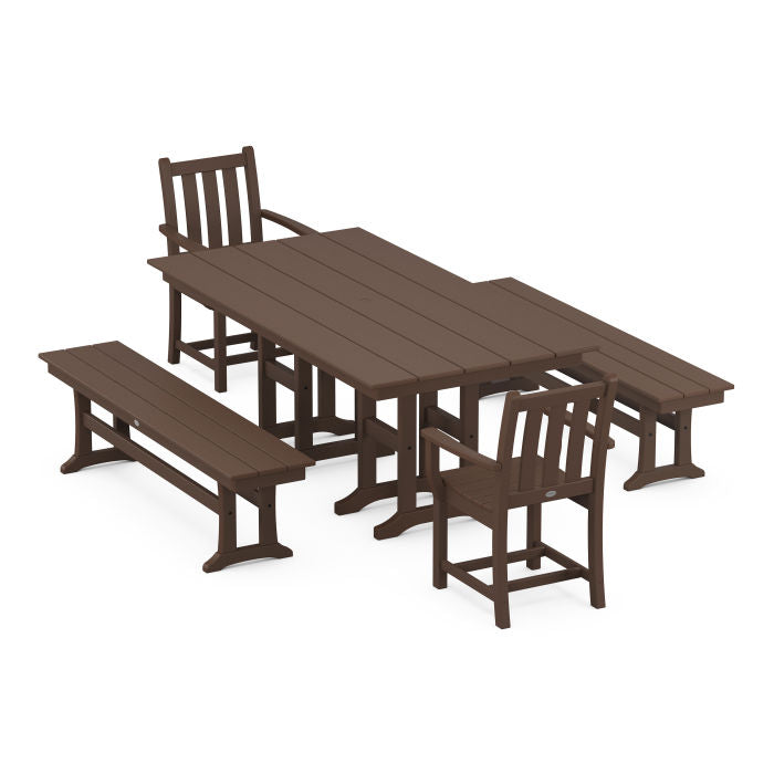 Traditional Garden 5-Piece Farmhouse Dining Set with Benches