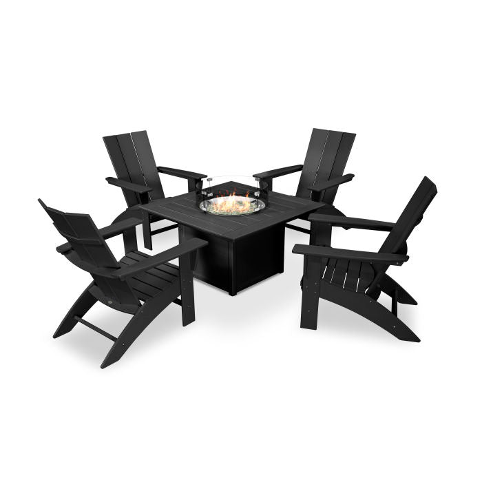 Modern Curveback Adirondack 5-Piece Conversation Set with Fire Pit Table