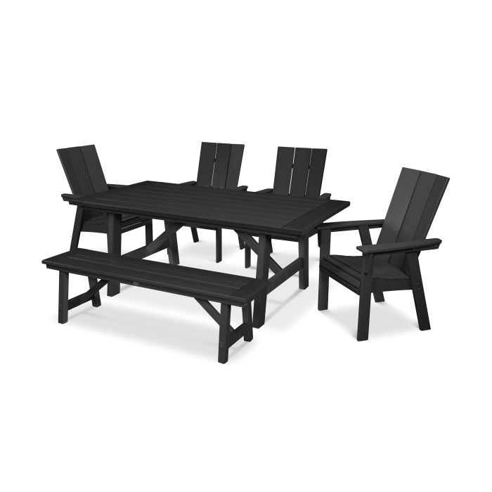 Modern Curveback Adirondack 6-Piece Rustic Farmhouse Dining Set with Bench