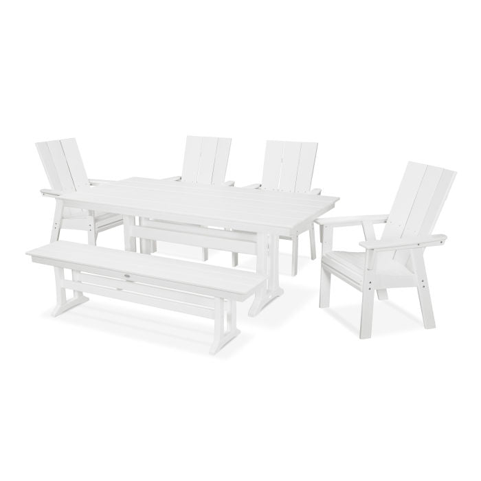 Modern Adirondack 6-Piece Farmhouse Trestle Dining Set with Bench