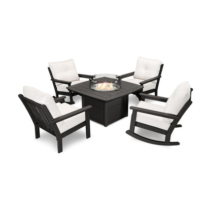 Vineyard 5-Piece Deep Seating Rocking Chair Conversation Set with Fire Pit Table