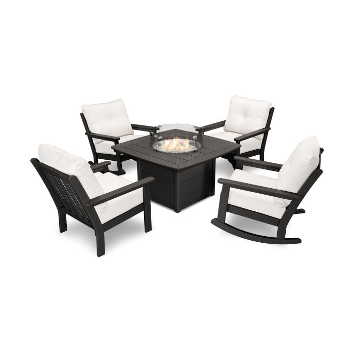 Vineyard 5-Piece Deep Seating Rocking Chair Conversation Set with Fire Pit Table