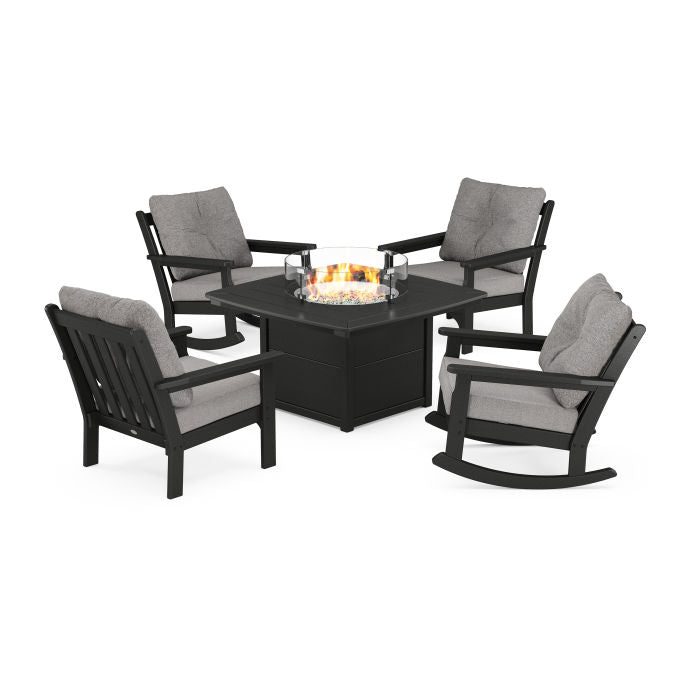 Vineyard 5-Piece Deep Seating Rocking Chair Conversation Set with Fire Pit Table