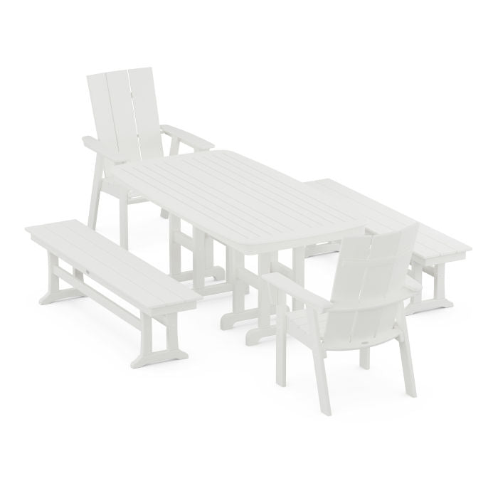 Modern Curveback Adirondack 5-Piece Dining Set with Benches in Vintage Finish