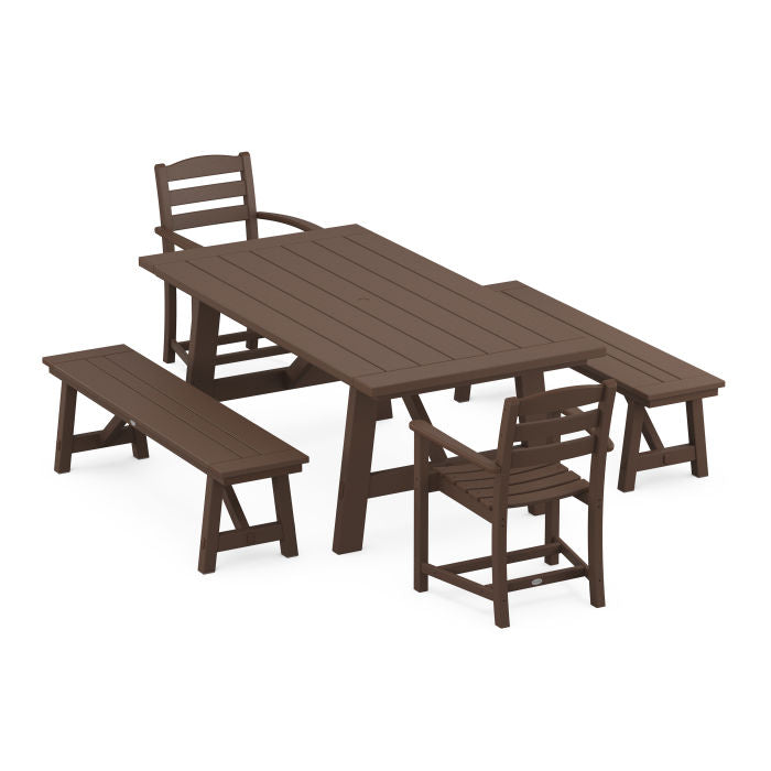 La Casa Cafe 5-Piece Rustic Farmhouse Dining Set With Benches