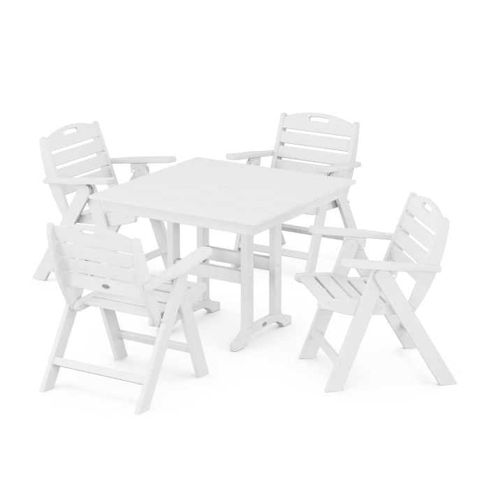 Nautical Folding Lowback Chair 5-Piece Farmhouse Dining Set