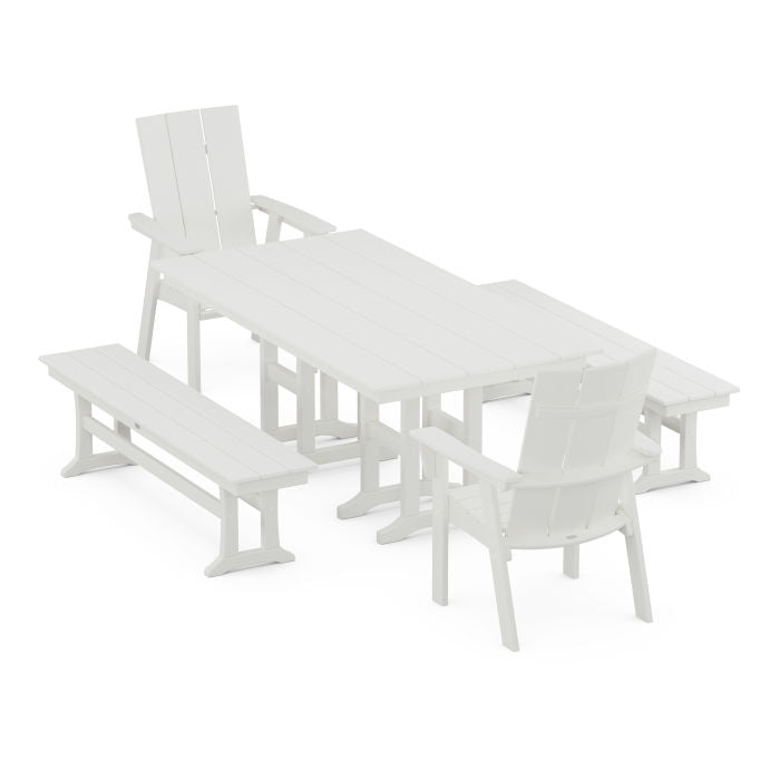 Modern Curveback Adirondack 5-Piece Farmhouse Dining Set with Benches in Vintage Finish