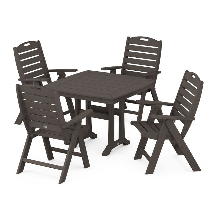 Nautical Folding Highback Chair 5-Piece Dining Set with Trestle Legs in Vintage Finish