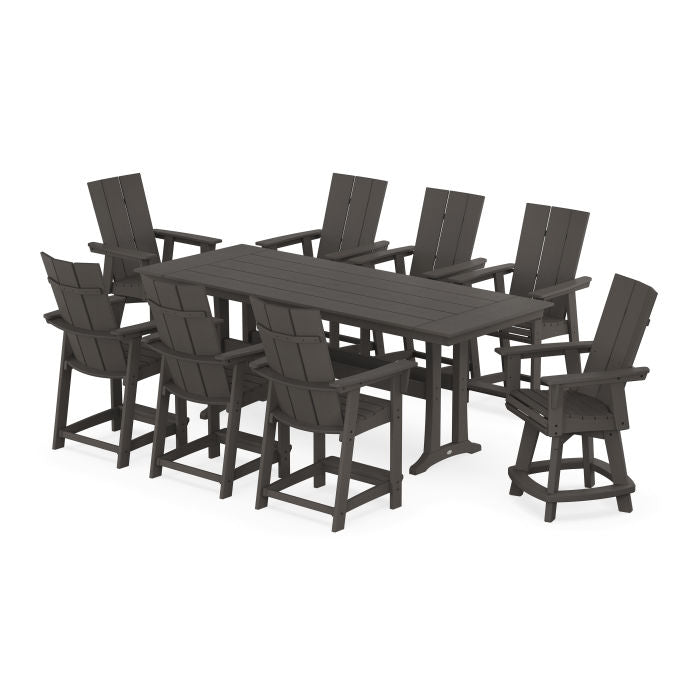 Modern Curveback Adirondack Swivel 9-Piece Farmhouse Counter Set with Trestle Legs in Vintage Finish