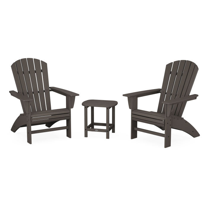 Nautical 3-Piece Curveback Adirondack Set in Vintage Finish