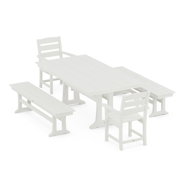 Lakeside 5-Piece Farmhouse Dining Set With Trestle Legs in Vintage Finish