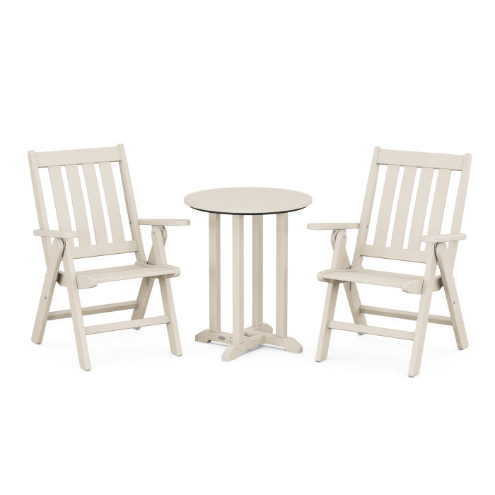 Vineyard Folding Chair 3-Piece Round Dining Set