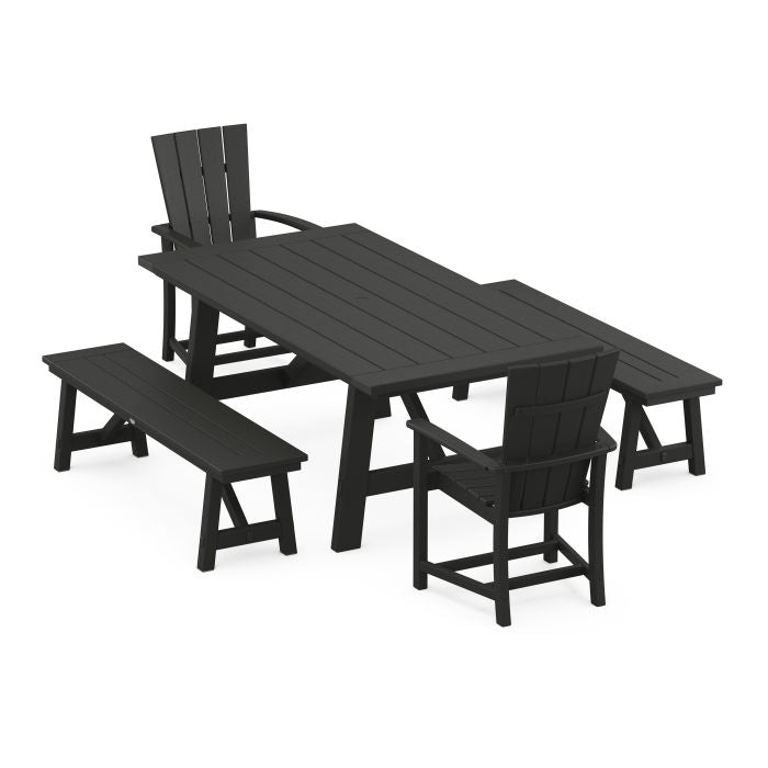 Quattro 5-Piece Rustic Farmhouse Dining Set With Benches