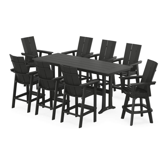 Modern Curveback Adirondack Swivel 9-Piece Farmhouse Bar Set with Trestle Legs