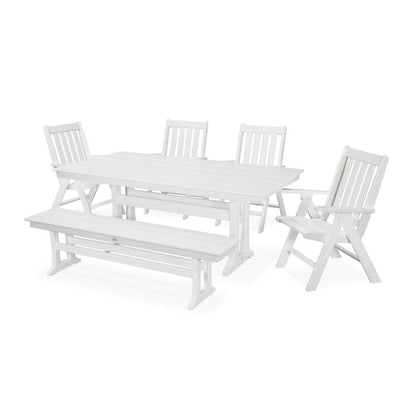 Vineyard 6-Piece Farmhouse Trestle Folding Dining Set with Bench