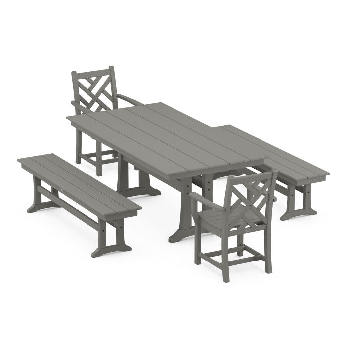 Chippendale 5-Piece Farmhouse Dining Set With Trestle Legs