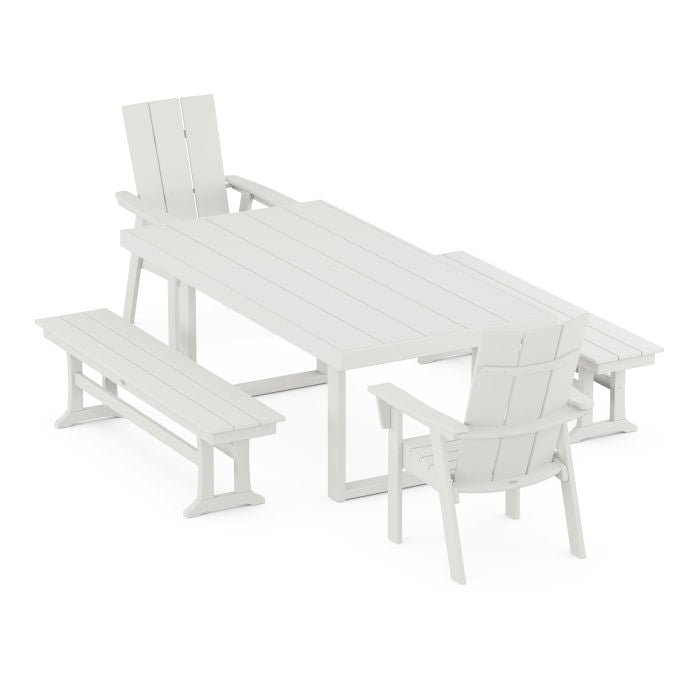 Modern Curveback Adirondack 5-Piece Dining Set with Benches in Vintage Finish