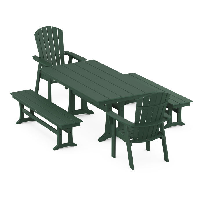 Nautical Adirondack 5-Piece Farmhouse Dining Set With Trestle Legs