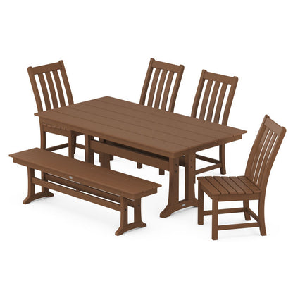 Vineyard Side Chair 6-Piece Farmhouse Dining Set with Trestle Legs and Bench