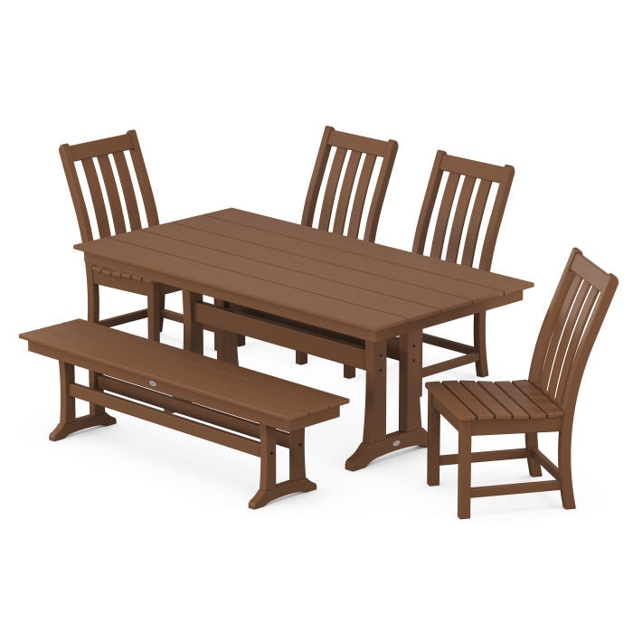 Vineyard Side Chair 6-Piece Farmhouse Dining Set with Trestle Legs and Bench