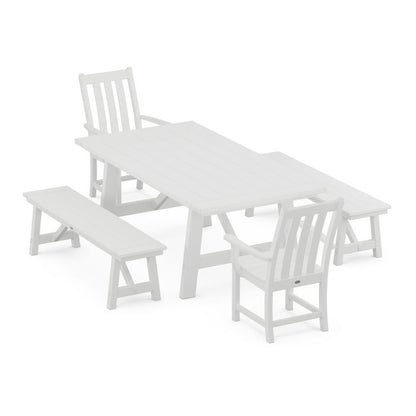 Vineyard 5-Piece Rustic Farmhouse Dining Set With Benches