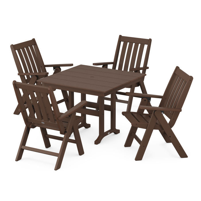 Vineyard Folding Chair 5-Piece Farmhouse Dining Set