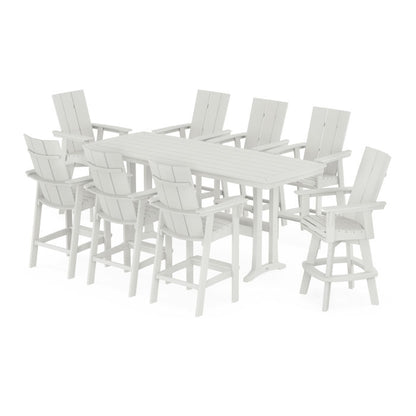 Modern Curveback Adirondack Swivel 9-Piece Bar Set with Trestle Legs in Vintage Finish
