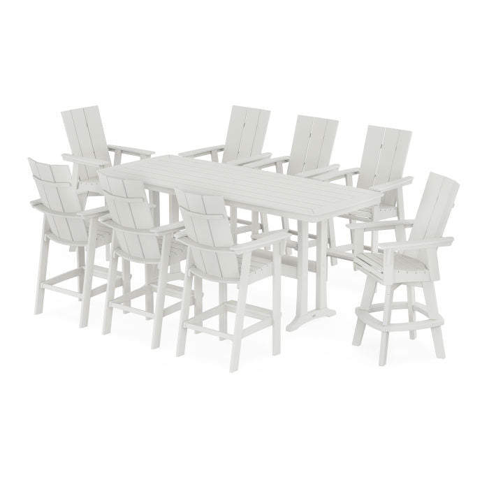 Modern Curveback Adirondack Swivel 9-Piece Bar Set with Trestle Legs in Vintage Finish