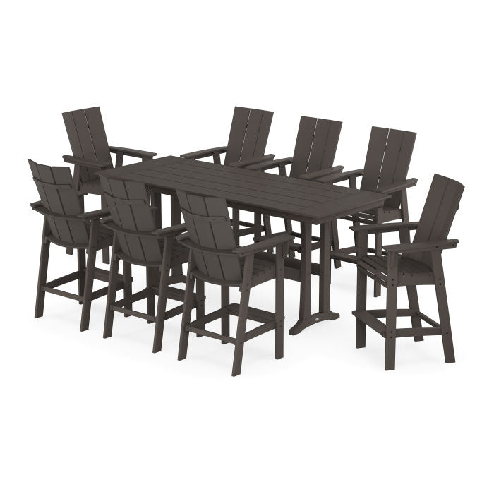 Modern Curveback Adirondack 9-Piece Farmhouse Bar Set with Trestle Legs in Vintage Finish