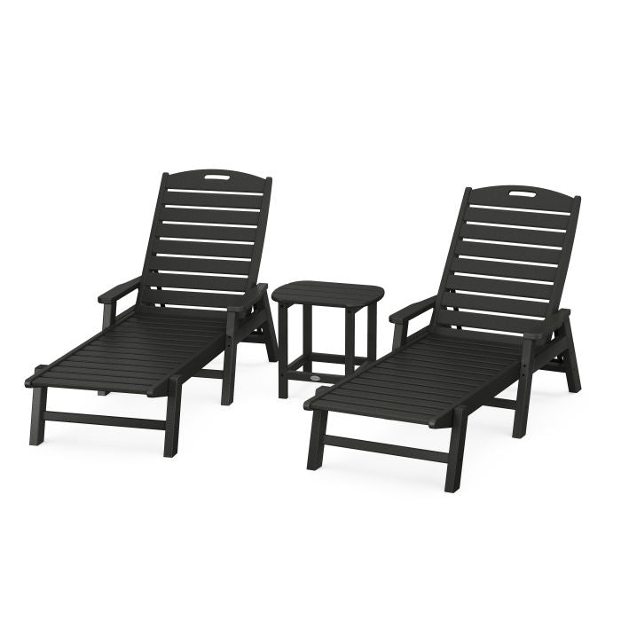 Nautical 3-Piece Chaise Lounge with Arms Set with South Beach 18" Side Table