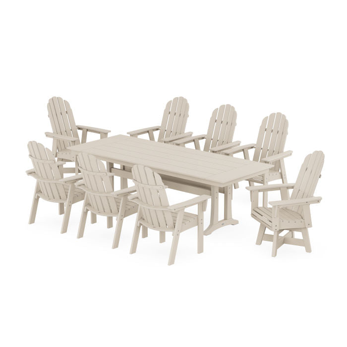 Vineyard 9-Piece Curveback Adirondack Swivel Farmhouse Dining Set with Trestle Legs